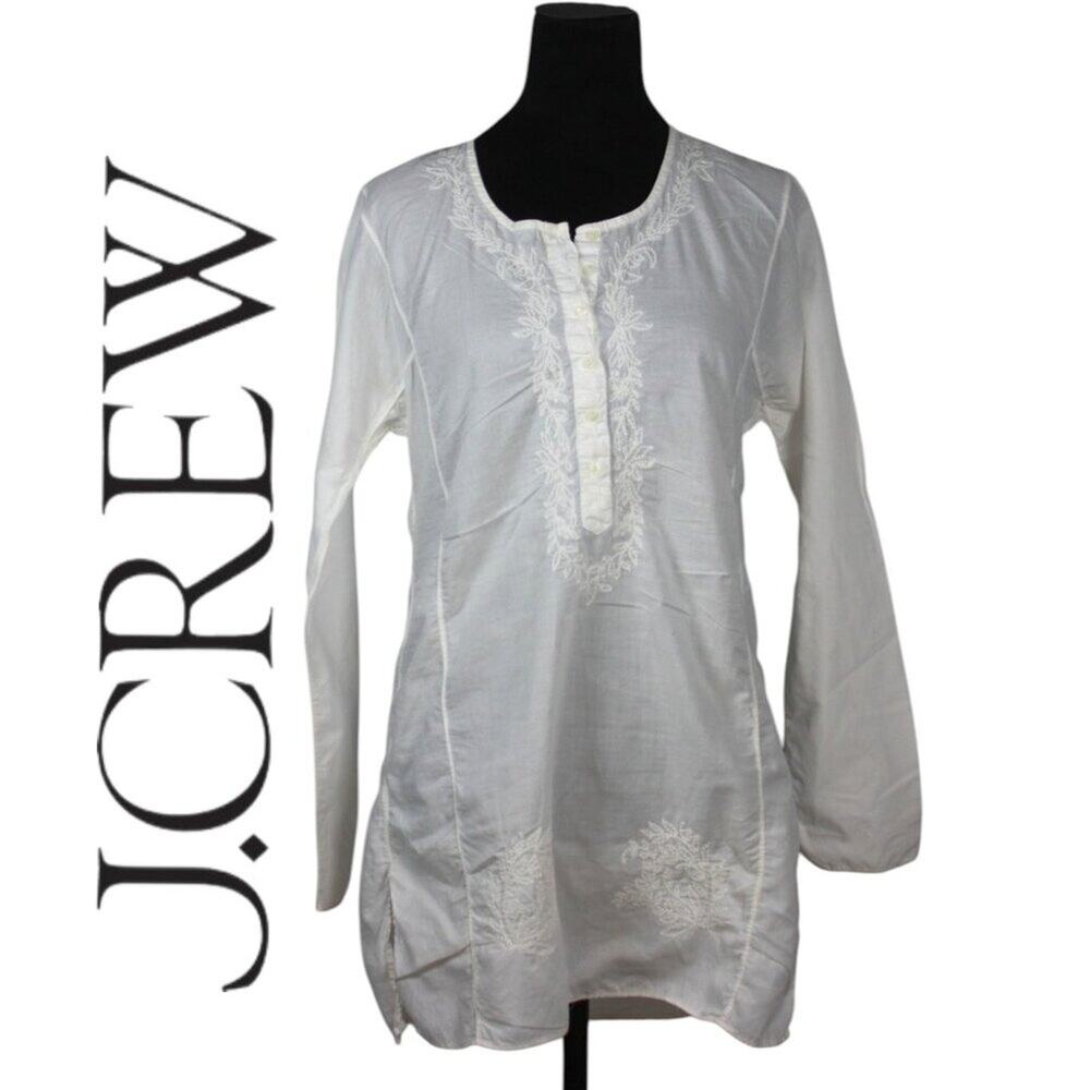 J.Crew White Tunic with Embroidery Size Small